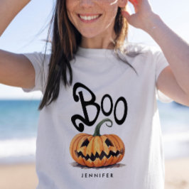 Whimsiek Fun Boo Oranje Pompoen Humor Typografie  T-shirt