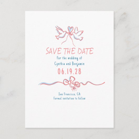 Whimsiek funky handgetekende save the date aankondigingskaart (Voorkant)