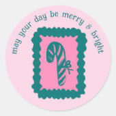 Whimsiek Kerstzegel Cute Aangepaste Merry Bright Ronde Sticker (Voorkant)
