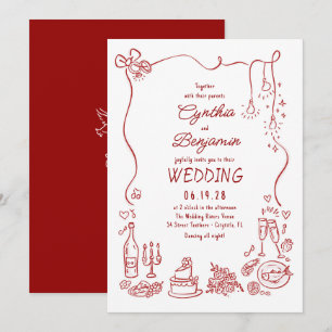 Whimsiek Quirky Funky Handgetekende Trouwdag Kaart