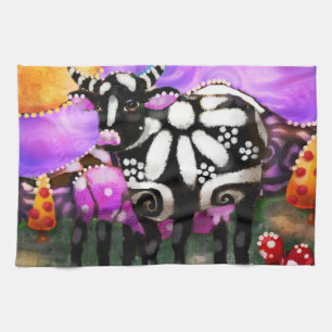 Whimsieke Abstract Moeder & Baby Koe Funky Boerder Theedoek