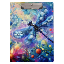 Whimsieke Abstracte Libelle Bloemmotief Teal Blauw Klembord