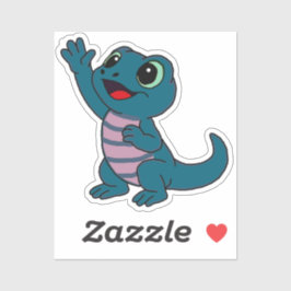Whimsieke Cartoon Gecko Sticker Blauw Groen