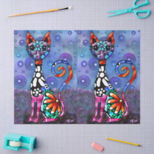 Whimsieke Grote-Ogen Funky Kat Decoupage Tissuepapier