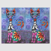 Whimsieke Grote-Ogen Funky Kat Decoupage Tissuepapier (Voorkant)