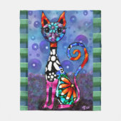 Whimsieke Grote-Ogen Funky Kitty Kat Abstract Fleece Deken (Voorkant)