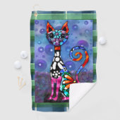 Whimsieke Grote-Ogen Funky Kitty Kat Abstract Golfhanddoek (Insitu)