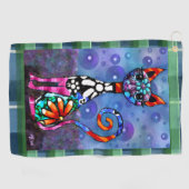 Whimsieke Grote-Ogen Funky Kitty Kat Abstract Golfhanddoek (Horizontaal)
