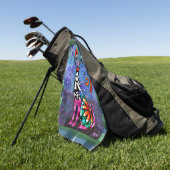 Whimsieke Grote-Ogen Funky Kitty Kat Abstract Golfhanddoek (Groen)