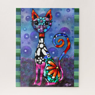 Whimsieke Grote-Ogen Funky Kitty Kat Abstract Legpuzzel