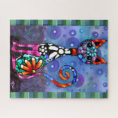 Whimsieke Grote-Ogen Funky Kitty Kat Abstract Legpuzzel (Horizontaal)