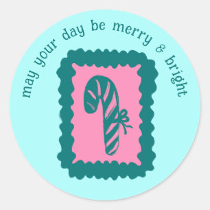 Whimsieke Kerst Stamp Lief Maatwerk Blij Helder Ronde Sticker