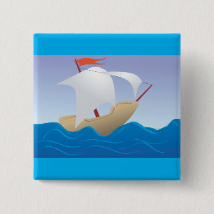 Whimsieke pinda boot minimalistisch zeilschip vierkante button 5,1 cm