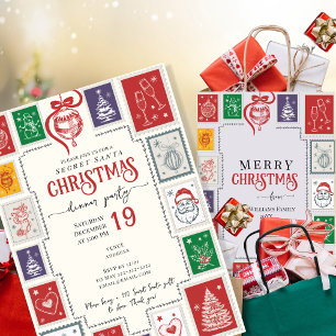 Whimsieke Retro Postzegels Kerst Doodles Kaart