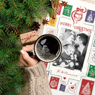 Whimsieke Retro Stempel Kerst Illustratie Foto Theedoek