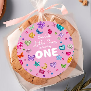 Whimsieke Roze Little Gem Verjaardagssticker Ronde Sticker
