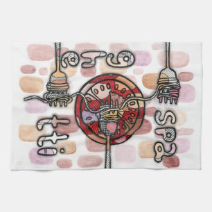 Whimsieke Spaghetti Pasta Voedsel Kunst Abstract P Theedoek
