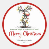 Whimsieke sticker met rendier cartoon Kerst charme (Voorkant)