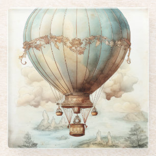 Whimsieke Teal Heet Luchtballon Antiek Glazen Onderzetter