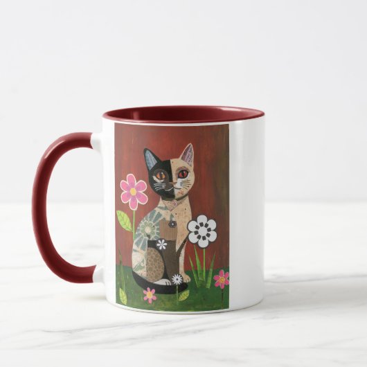 Whimsieke Vintage Kranten Collage Calico Kat Mar Mok (Links)
