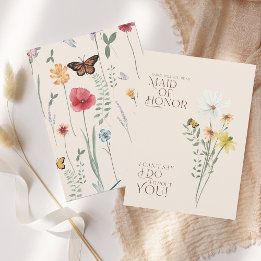 Whimsieus bruidsmeisje voorstel met wilde bloemen kaart