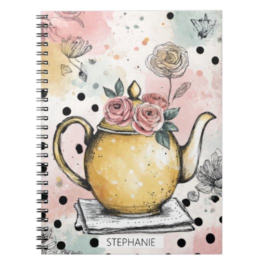 Whimsige bloementheetepot – Cozy Cottagecore Notitieboek (Voorkant)