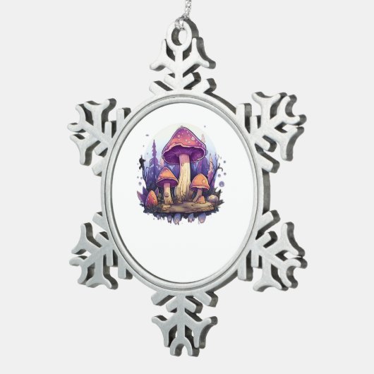 Whimsigoth champignons en kristallen Classic Tin Sneeuwvlok Ornament (Rechts)