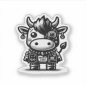 Whimsigoth Cyborg Koe Kunst Ontwerp Classic Sticker (Voorkant)