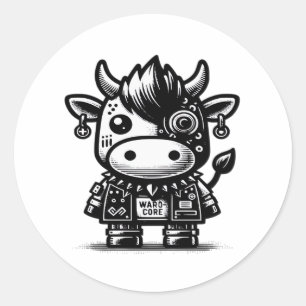 Whimsigoth Cyborg Koe Vintage Kunst Design Klassie Ronde Sticker