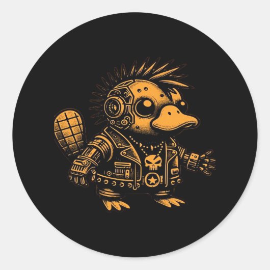 Whimsigoth Cyborg Platypus  Art Design Ronde Sticker (Voorkant)