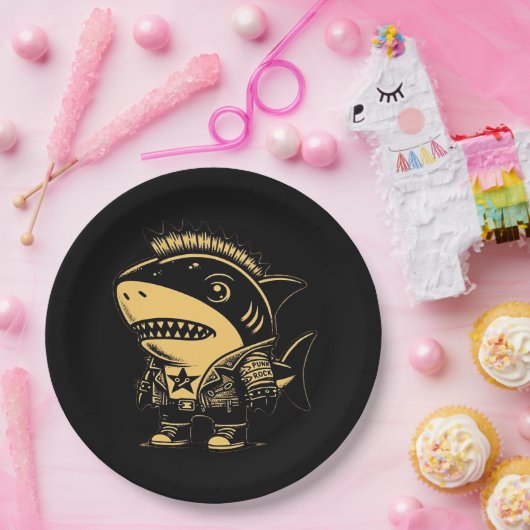 Whimsigoth Cyborg Shark  Art Design Papieren Bordje (Feest)