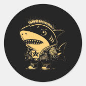 Whimsigoth Cyborg Shark Art Design Ronde Sticker (Voorkant)