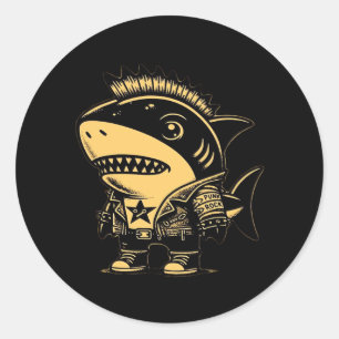 Whimsigoth Cyborg Shark Art Design Ronde Sticker