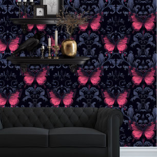 Whimsigoth elegante magenta vlinders behang