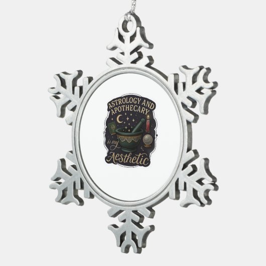 Whimsigoth Fantasy – Mystieke bossen, manen en man Tin Sneeuwvlok Ornament (Rechts)