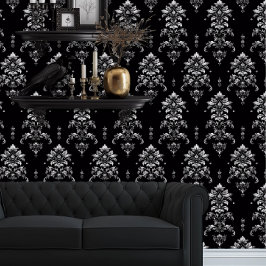 Whimsigoth Gedetailleerd Zwart en Zilver Elegant Behang