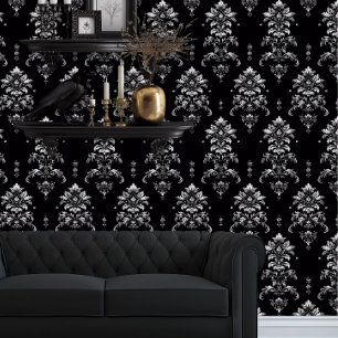 Whimsigoth Gedetailleerd Zwart en Zilver Elegant Behang