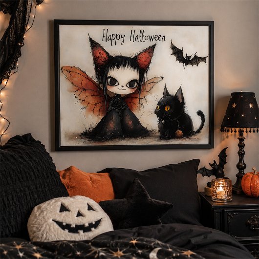 Whimsigoth Halloween-sprankelende fee- en zwarte k Poster
