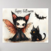 Whimsigoth Halloween-sprankelende fee- en zwarte k Poster (Voorkant)