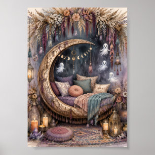 Whimsigoth Halve Maan Bed Cozy Ghost Kunst Poster