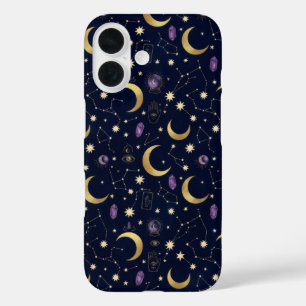 Whimsigoth Hemel Nacht Patroon – Manen, Sterren iPhone 16 Hoesje