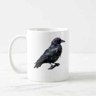 Whimsigoth Moody Floral Grungy Corvus, Raven, Crow Koffiemok