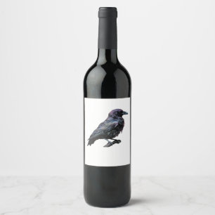 Whimsigoth Moody Floral Grungy Corvus, Raven, Crow Wijn Etiket