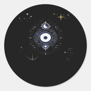 Whimsigoth Night Sky Sun Moon Witchy Classic Vinta Ronde Sticker
