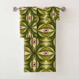 Whimsigoth Roze Oog Groen Botanisch Maximalistisch Bad Handdoek