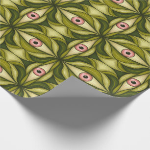 Whimsigoth Roze Oog Groen Botanisch Maximalistisch Cadeaupapier