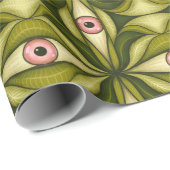 Whimsigoth Roze Oog Groen Botanisch Maximalistisch Cadeaupapier (Rol Hoek)