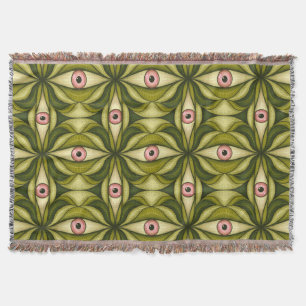 Whimsigoth Roze Oog Groen Botanisch Maximalistisch Deken