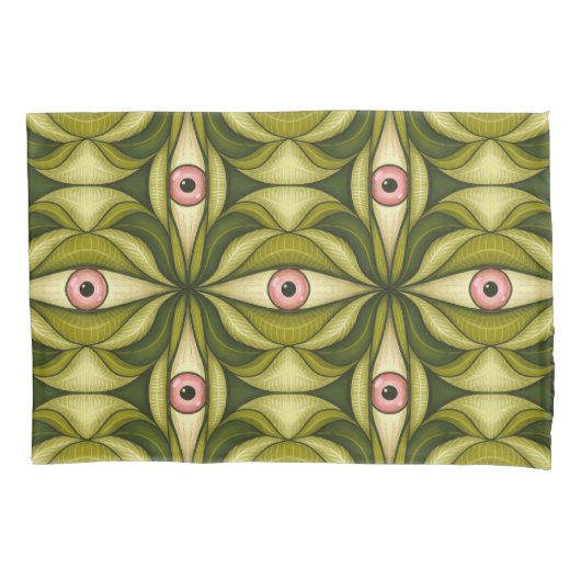 Whimsigoth Roze Oog Groen Botanisch Maximalistisch Kussensloop (Voorkant)