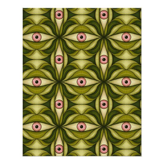Whimsigoth Roze Oog Groen Botanisch Maximalistisch Perfect Poster (Voorkant)